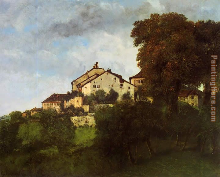 Houses on the hill painting - Gustave Courbet Houses on the hill art painting